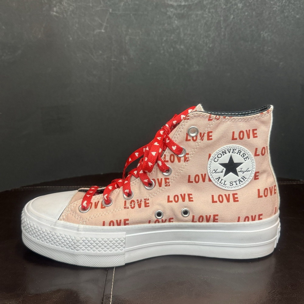 Converse Chuck Taylor All Star Platform Sneakers Size:8 High-top “Love”Pink EUC - Picture 9 of 11